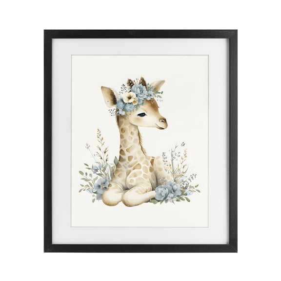 Stupell Industries Watercolor Nursery Giraffe Black Framed Print Under Glass, design by LSR Design Studio