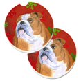 thumbnail image 1 of Bulldog Flocons de Neige Rouges et Verts Anglais Ensemble de Noël de 2 Porte-Gobelets sous-Verre de Voiture, 1 of 1