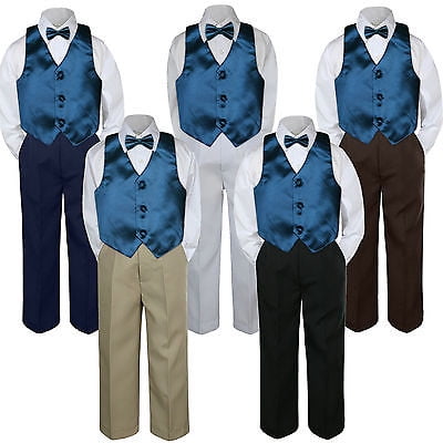 4pc Green Teal Vest Bow Tie Suit Pants Set Baby Boy Toddler Kid Uniform S-7