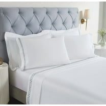 Superior Harrison Embroidered Cotton Bed Sheet Set, California King, White/Silver