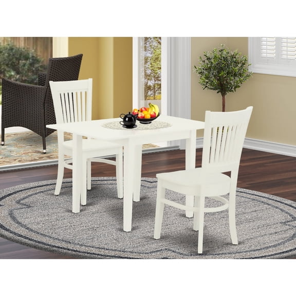 3-Piece Wood Dining Table Set with 2 Chairs - Linen White Finish - Small Kitchen Table & Chairs Set