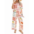 thumbnail image 2 of Conjunto de 2 Piezas de Chándal de Verano para Playa con Camisa de Corta y Botones para Mujer, Top Estampado, Pantalones Cortos de Descanso Flores de Frutos Blancos XL, 2 of 9