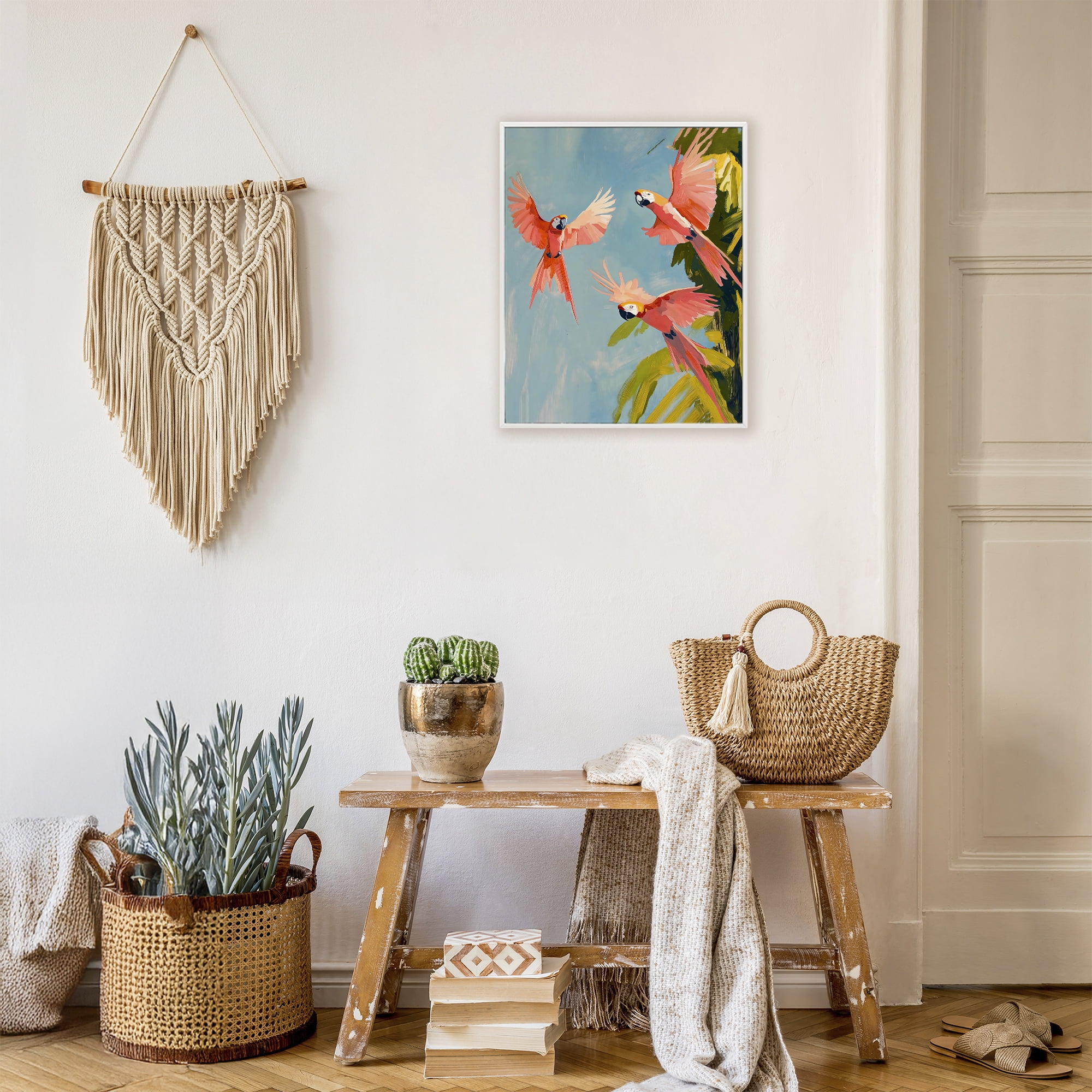 Stupell Industries Botanical Parrots in Flight White Framed Giclee Art, design by The Prints Vibe