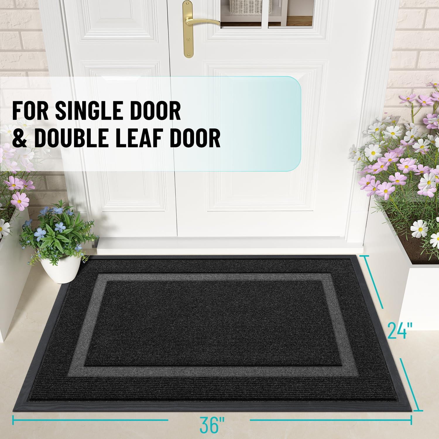 Smiry Door Mats For Inside, Low Profile Dirt Trapper Front Door Rugs, Fade Resistant Doormats For Outdoor Entrance, 36"x24", Black
