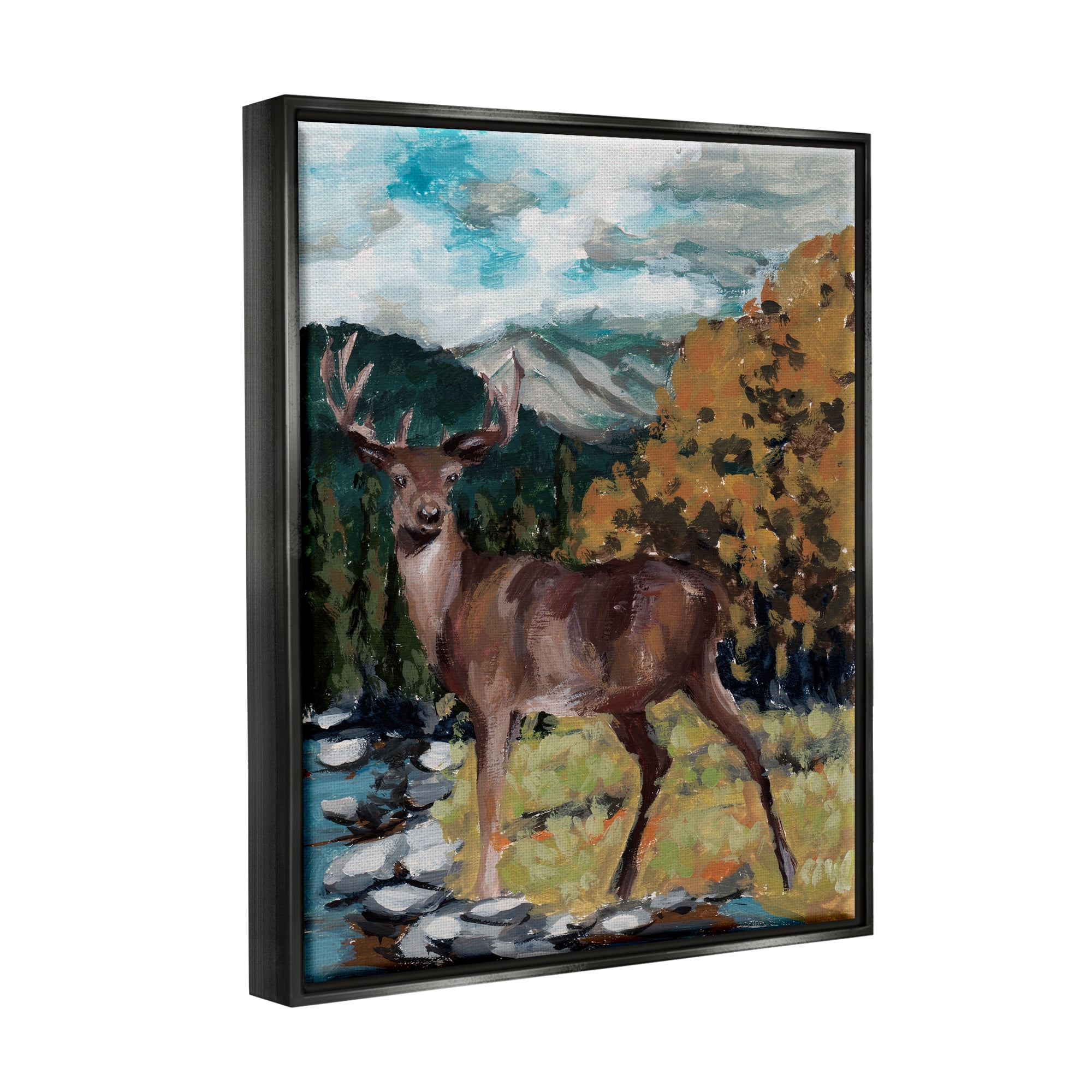 Stupell Rustic Wildlife Deer Painting Animals & Insects Painting Black Floater Framed Art Print Wall Art
