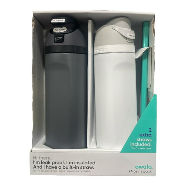 Owala FreeSip 24-oz. Stainless Steel Water Bottle + 2 Bonus Straws Combo Pack (Gray/White ...