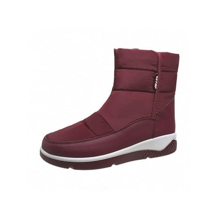 

SIMANLAN Snow Boots Women Winter Warm Shoes Zip-Up Mid Claf Boots Dark Red 7