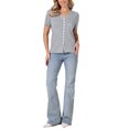 thumbnail image 2 of INSPIRE CHIC Eyelet Tops for Women's Summer V Neck Short Sleeve Knit Button Down Shirts L Gray, 2 of 6