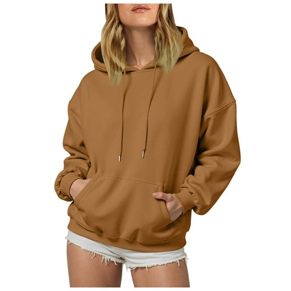 BOBOGOJP Women’s Oversized Pullover Hoodie – Heavyweight Fleece, Relaxed Fit, Soft Touch, Kangaroo Pocket Sweatshirt Brown for Size XXL