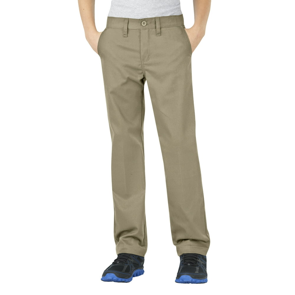 Dickies Boys' School Uniforms Slim Fit Flat Front Ultimate Khaki Pant
