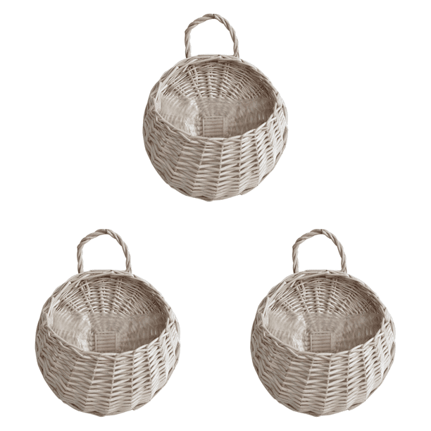 Cesta de mimbre para montaje en pared, maceta de mimbre colgante, decoración de jarrón tejido (gris), 3 uds.