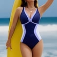 thumbnail image 5 of Womens One Piece Swimsuit Slimming Tummy Control Bathing Suit Color Block Shapewear Swim Suits 2026 (Blue, XL), 5 of 5