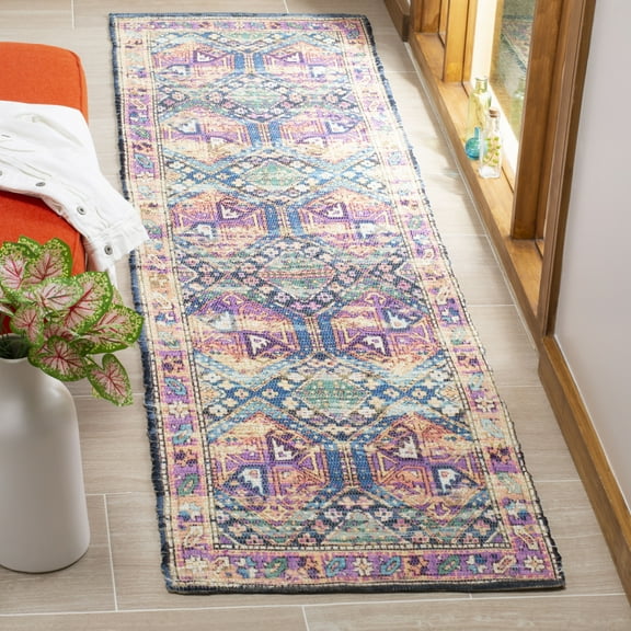SAFAVIEH Saffron Kimbra Geometric Cotton Runner Rug, Purple/Blue, 2'3" x 8'