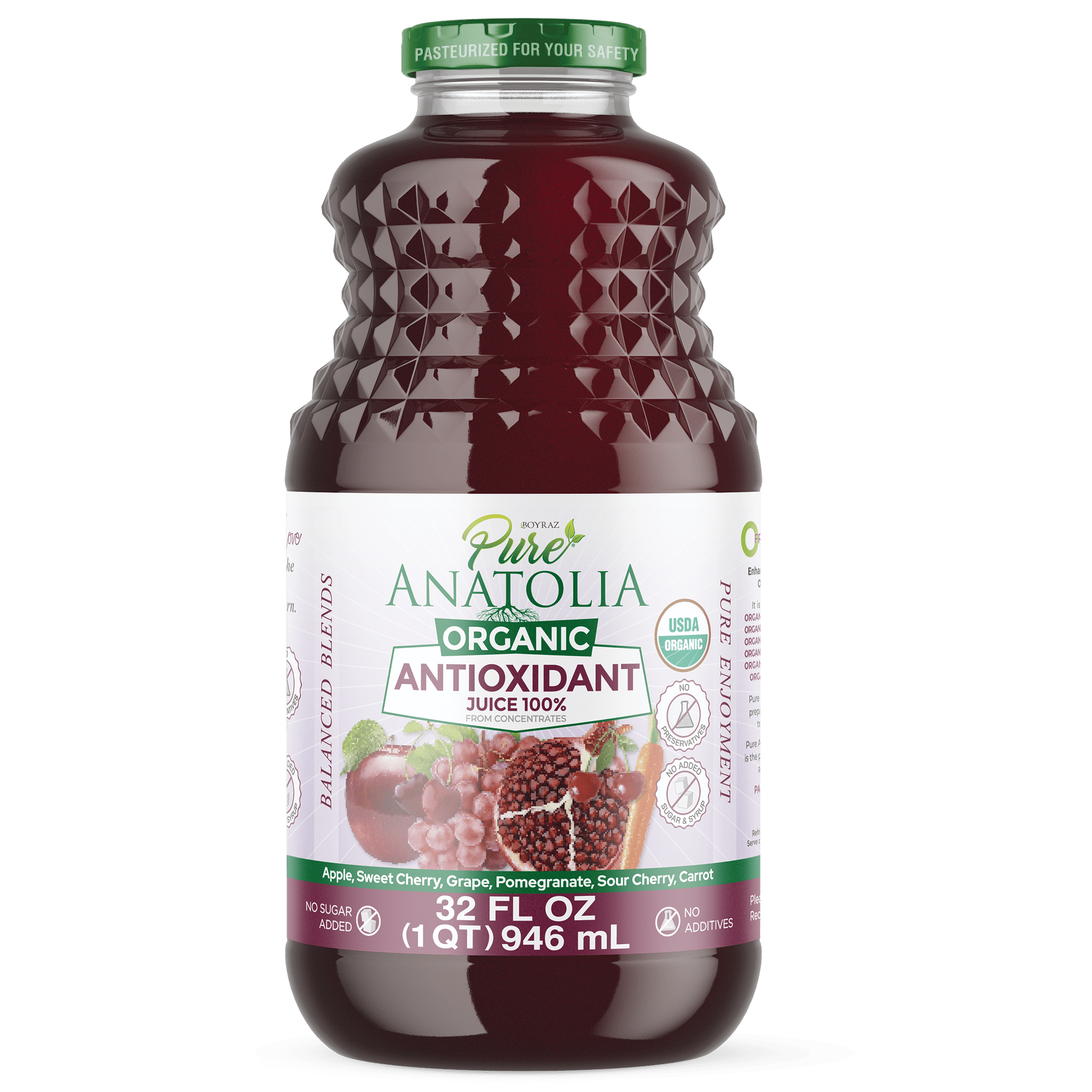 Pure Anatolia Organic Antioxidant Detox Juice, 32 Fl Oz Glass Bottle