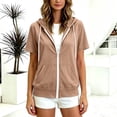 thumbnail image 5 of vzibsiv Womens Full Zip Short Sleeve Hoodie With Kangaroo Pocket,Khaki XL, 5 of 7