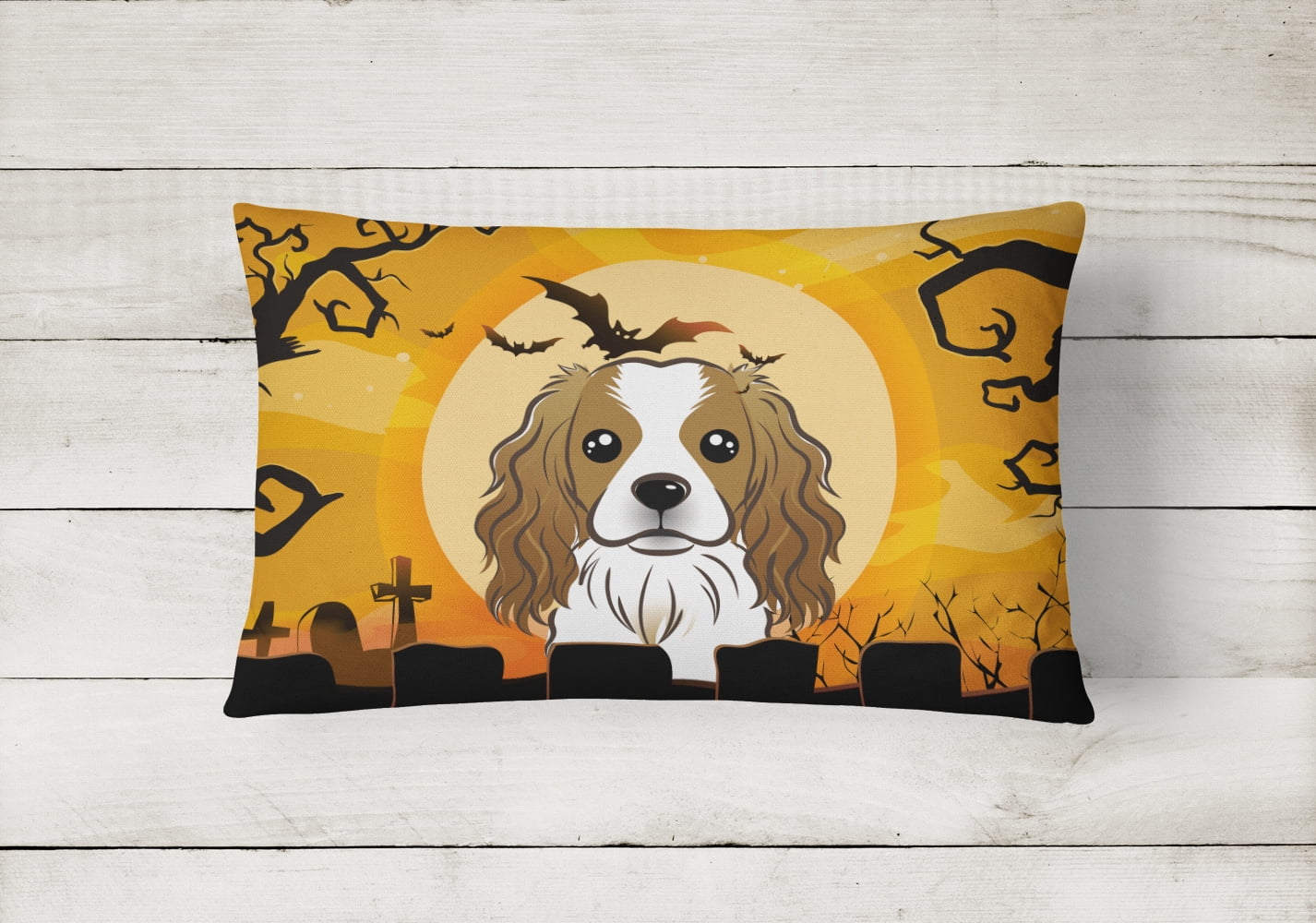 Carolines Treasures BB1782PW1216 Halloween Cavalier Spaniel Canvas Fabric Decorative Pillow, 12H x16W, multicolor