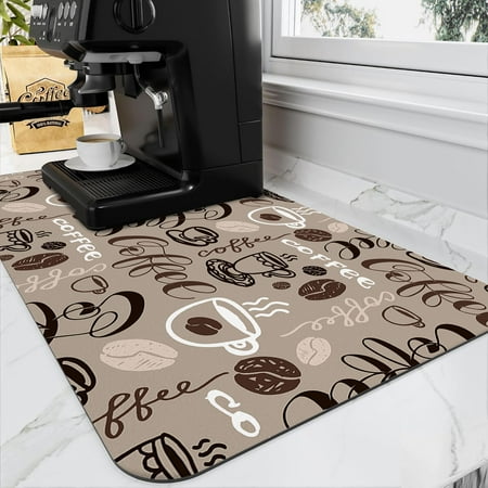 

Coffee Mat - 12x19 Inch Coffee Bar Mat for Countertop Absorbent Hide Stain Rubber Backed Draining Pad Decor Gift Fit Under Coffee Maker Coffee Pot Espresso Machine Dish Drying Mats for Kitchen Counter