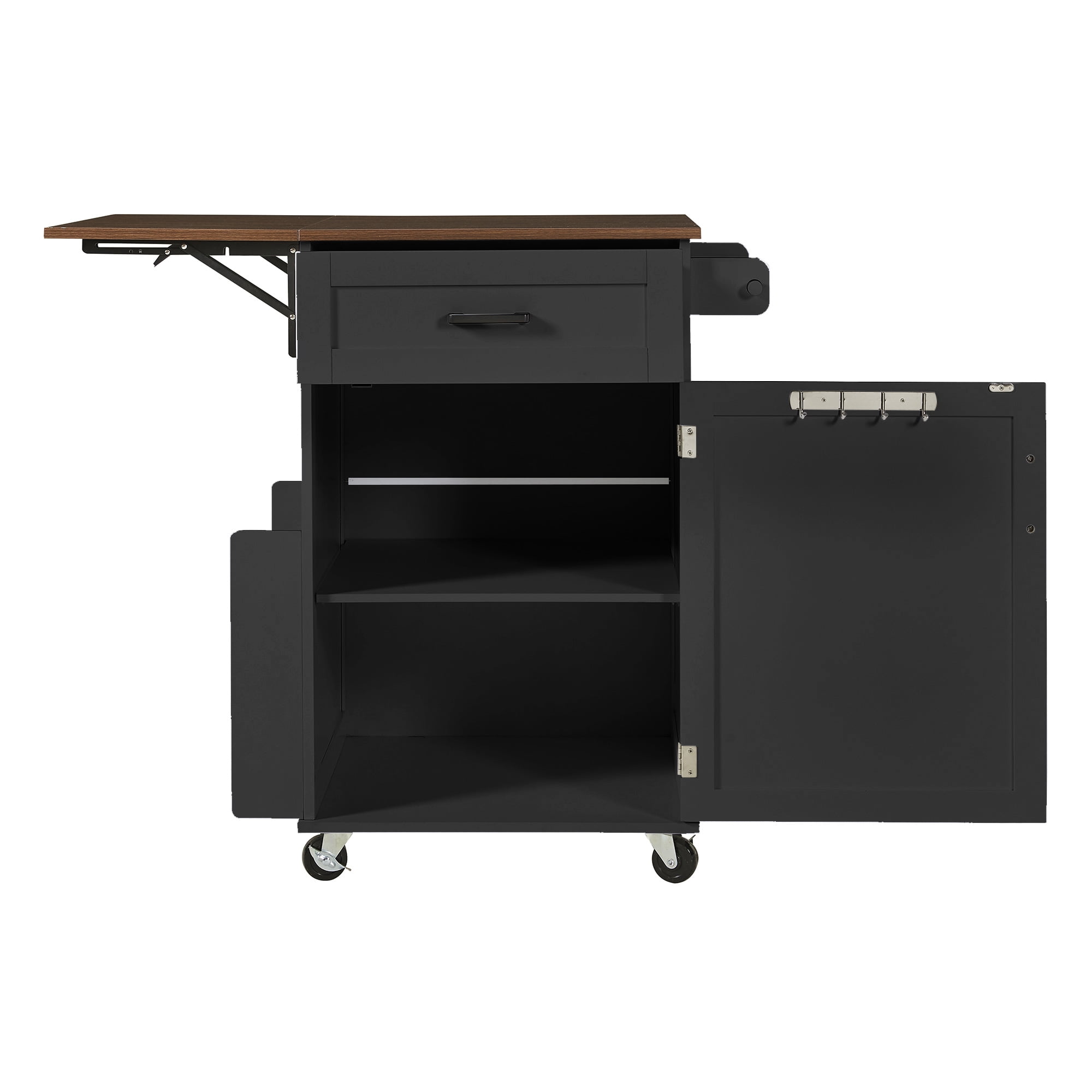 Aukfa 39" Rolling Kitchen Island with Drop Leaf, Mobile Kitchen Cart with Cabinet for Small Space, Black
