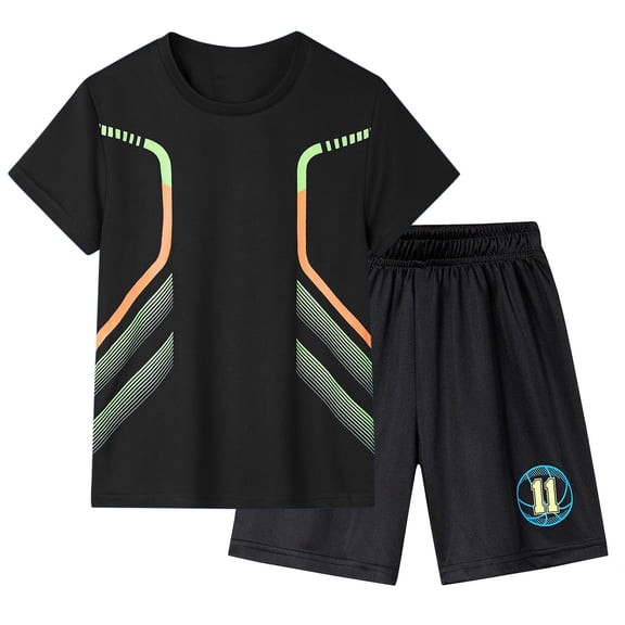 Tiijoy Boys Athletic Outfits Breathable Short Sleeve Tee and Stretch Shorts Set, Sizes 3-14