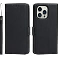 thumbnail image 4 of 2-in-1 Magnetic Detachable Wallet Case for iPhone 13 Pro, Card Slots Holder Genuine Leather Kickstand Shockproof Wrist Lanyard Strap Removable Cover 5G 6.1",Black, 4 of 14