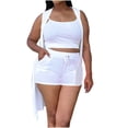 thumbnail image 1 of Mujeres Casual Verano Cuello redondo Sin mangas Tops y pantalones cortos Conjunto de tres piezas Traje Wmkox8yi  bvn3691, 1 of 9