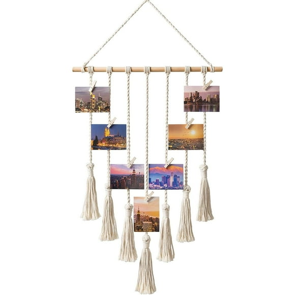 Chic Boho Home Decor, Personalized Photo Display Hanging Macrame Wall Hanging for Indoor Use