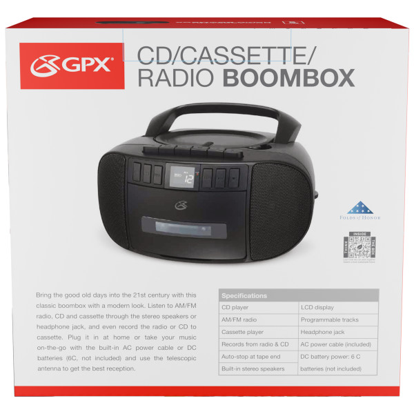 GPX Cassette/CD/Radio Boombox, Black photo 4