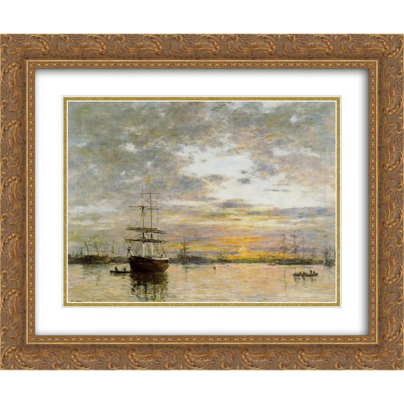 Eugene Boudin 2x Matted 24x20 Gold Ornate Framed Art Print 'The Port of Le Havre at Sunset'