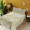 thumbnail image 2 of Ambesonne Vintage Fitted & Flat Sheet with Sham 3 Pcs Set, Art Nouveau Retro Floral, Twin XL, Pistachio Green and Peach, 2 of 5