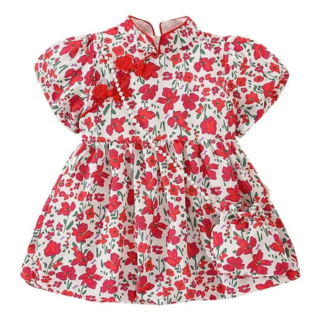 

TAIAOJING Little Kids Dress Toddler Baby Girls Short Sleeve Floral Prints Princess Dress Dance Party Dresses Clothes Cute Sundress 18-24 Months