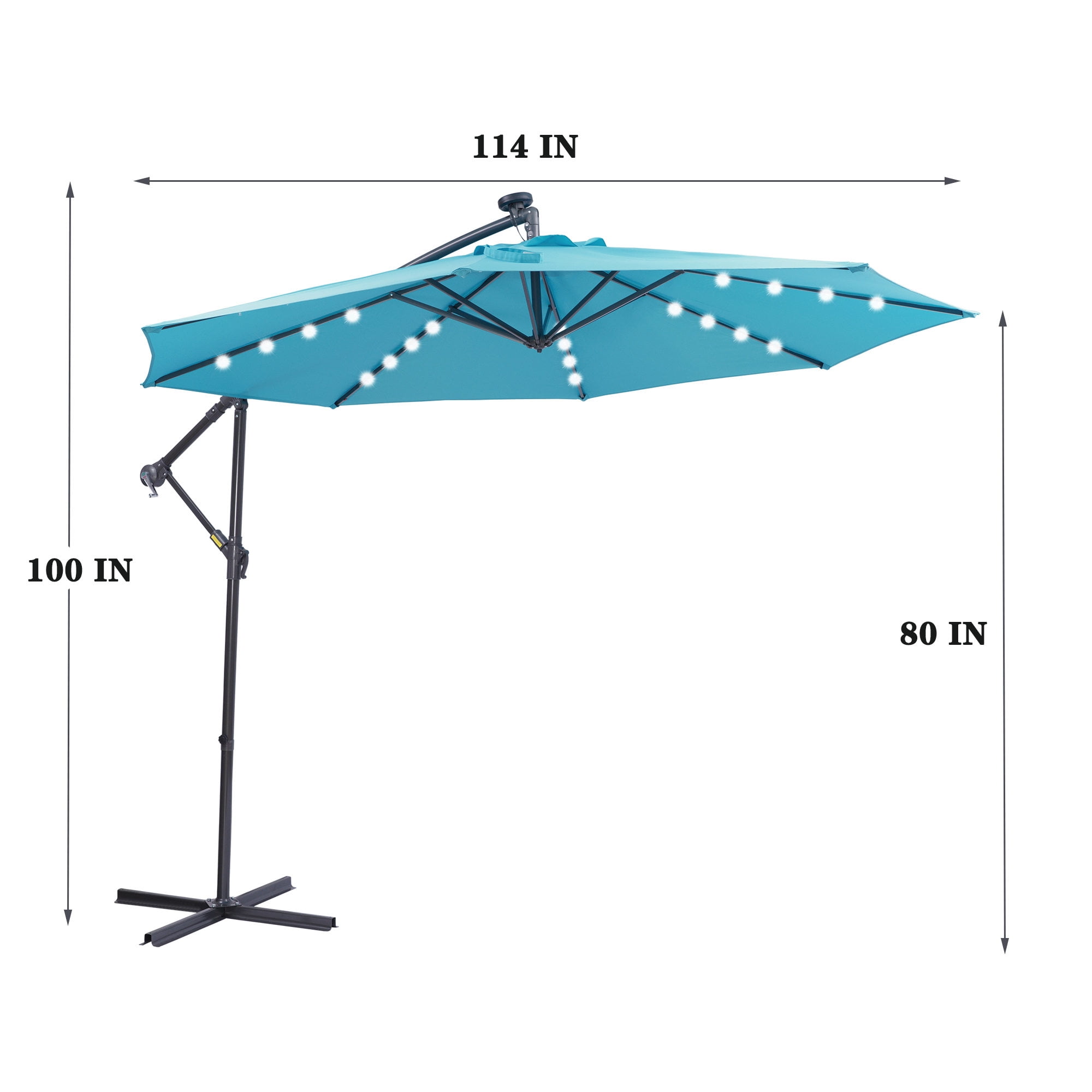 BAOTING 10 FT Solar LED Patio Outdoor Umbrella Hanging Cantilever Umbrella Offset Umbrella Easy Open Adustment with 32 LED Lights