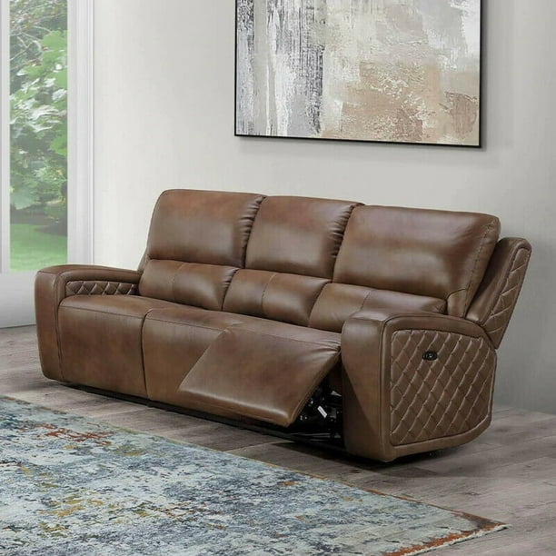 Abbyson Living Raymond Leather Power Reclining SofaGrey Camel Brown