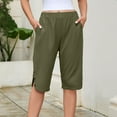 thumbnail image 5 of Livrdious Capri Pants for Women High Waisted Loose Capris Cotton Linen Womens Knee Length Bermuda Shorts with Pockets, S–5X, 5 of 7