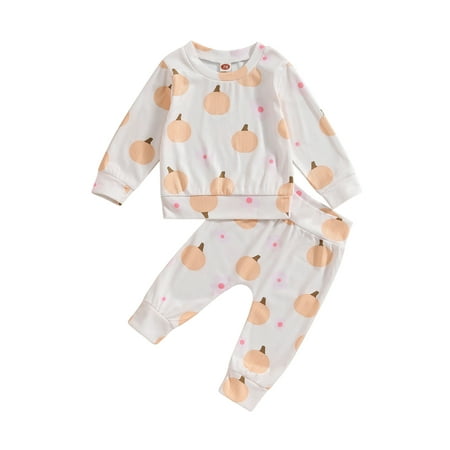 

Newborn Baby Girls 2pcs Halloween Outfit Pumpkin Print Long Sleeve Sweatshirt and Pants Fall Clothes