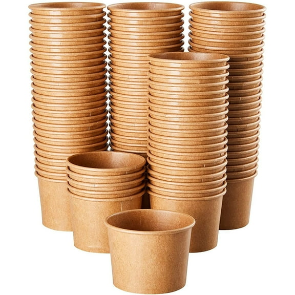 Ice Cream Sundae Cups - 100-Piece Disposable Kraft Paper Dessert Ice Cream Yogurt Bowls Party Supplies, 5-Ounce, Brown