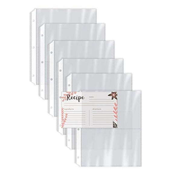 Recipe Card Page Protectors, 50 Count, 4 x 6 inch Pockets, 2 Pockets Per Page, by Better Kitchen Products, Recipe Book Pocket Page Refill Sheets, Side Margin Loading, for Half-Page Mini Bind