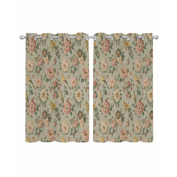 Vintage Spring Floral Sheer Curtains 54 Inch Length 2 Panels Set for Living Room/Bedroom, Farmhouse Flowers Green Vintage Kitchen Curtains Grommet Semi-Sheer Curtains Window Treatments 42"x54"x2
