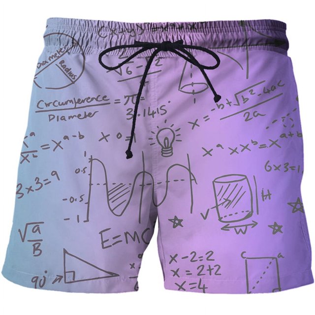 2024 Été Short Homme Formule Mathématique Imprimée 3D Maillot de Bain Décontracté Séchage Rapide Élastique Short de Plage Homme