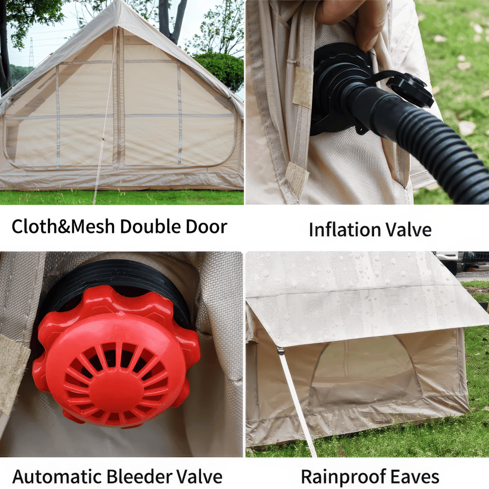 Tcbosik 4-6 Person Inflatable Camping Tent with Pump, Waterproof Glamping Tent with 12 Mesh Windows, 4 Season Easy Setup Blow Up Tent for Beach, Picnic, BBQ, Khaki