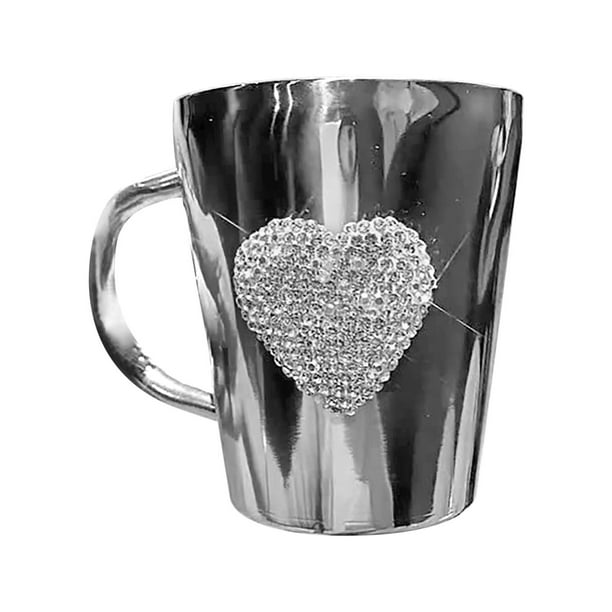 Pisexur Batería de cocina Taza de café de acero inoxidable 304 con corazón de San Valentín y asa individual con efecto diamante para bebidas románticas. para la cocina del hogar