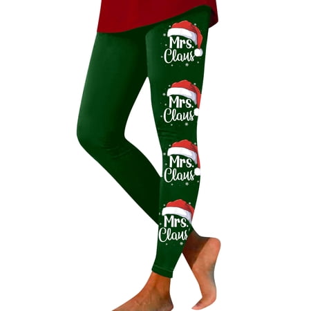 FYEGRE Festive Christmas Hat Print Women s High Waist Yoga Leggings Comfortable Athletic Tights For Fitness Workout And Casual Wear Green XL