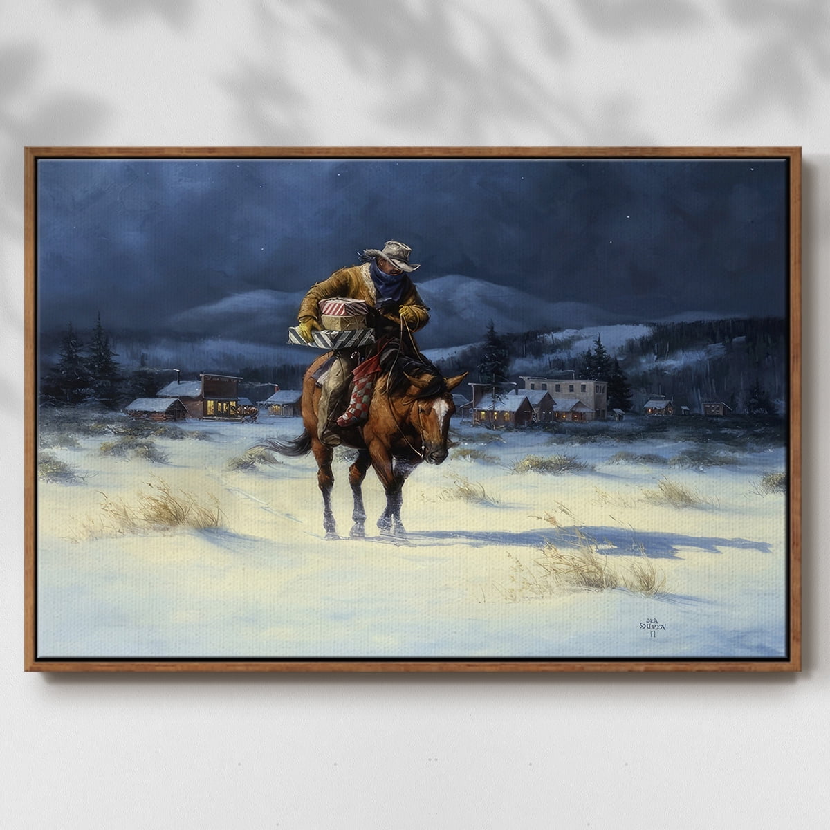Bringing Christmas Home - Framed Gallery Wrapped Holiday Canvas - 27 x 41 - Rosewood Frame