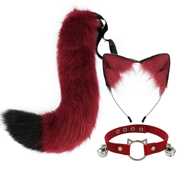 Diadema con orejas de gato de imitación hecha a mano, accesorios de cola de zorro, conjunto de orejas de bestia secundarias, collar con horquilla