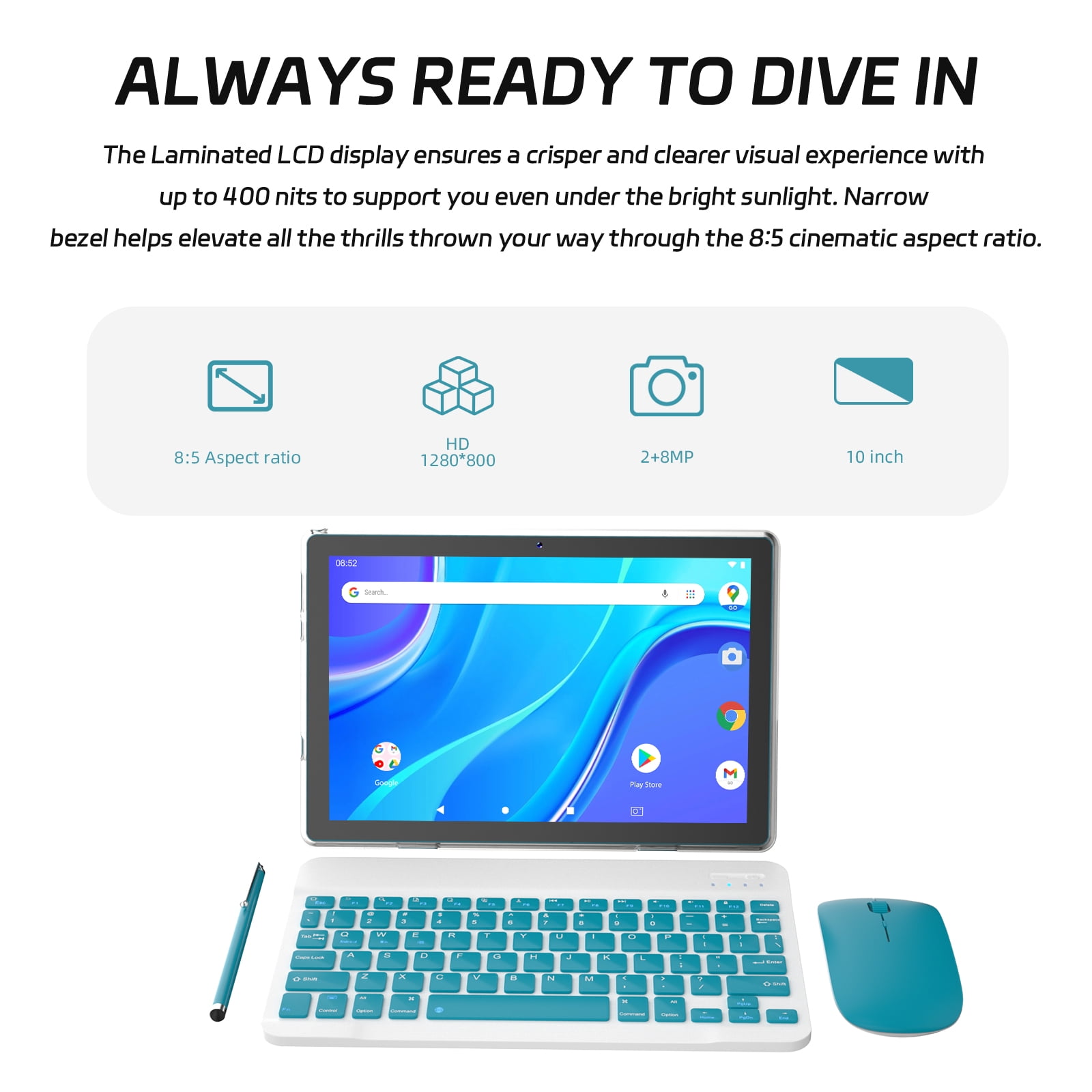 Android 15 Tablet 10 inch, 2 in1 Tablets with Keyboard Case Mouse Stylus, 12GB RAM 64GB ROM 1TB Expand, Quad-Core Processor Tablet PC, 5G WiFi 6, BT5.0, 6000mAh, 1280 x 800 IPS Screen, Navy