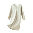 thumbnail image 2 of Women Lounge Wear V Neck Long Sleeve Solid Color Nightgown Soft Comfy Casual Loose Lightweight Long Robes (Free Size, Khaki), 2 of 5