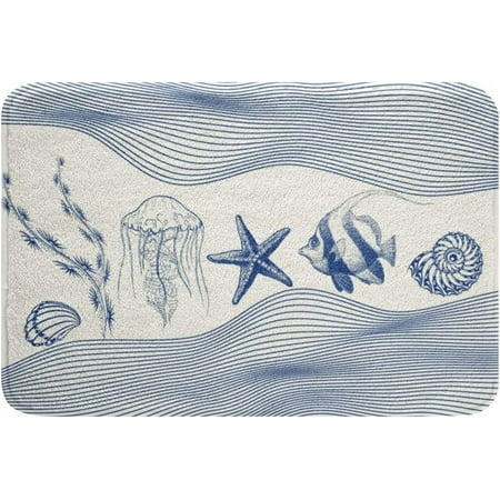 

Starfish Jellyfish Bath Mats Shell Coral Bathroom Mats Rugs Wavy Lines Rug Carpets Floor Mat Bathroom Decorationsches for Kitchen Bedroom Door Mat 20x32 Inch