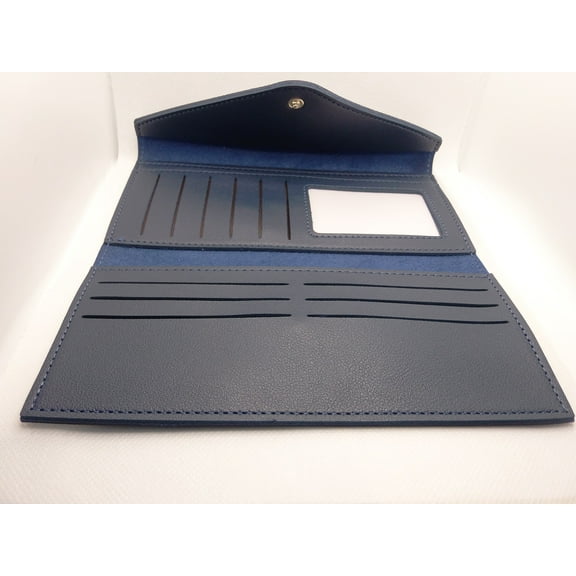 Quality Woman Leather Continental Fold over Wallets Pouches Clutches Blue , Fold Ladies Continental Fold over Wallet Pouch Clutch 10 Interior Card Slots, 2 Slip Poc, With Zipper