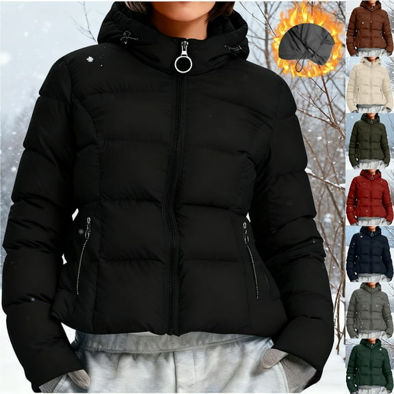 YOIAVAIOY Puffer Jacket Womens Full Zip Up Jackets Warm Winter Coat Thicken Hooded Puffer Jacket with Pockets Army Green M