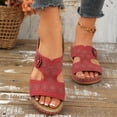 thumbnail image 4 of HomeDM Low Wedge Platform Sandals for Women Open Toe Slip On Summer Comfort Walking Beach Slide Sandals, Wine Size 6, 4 of 9
