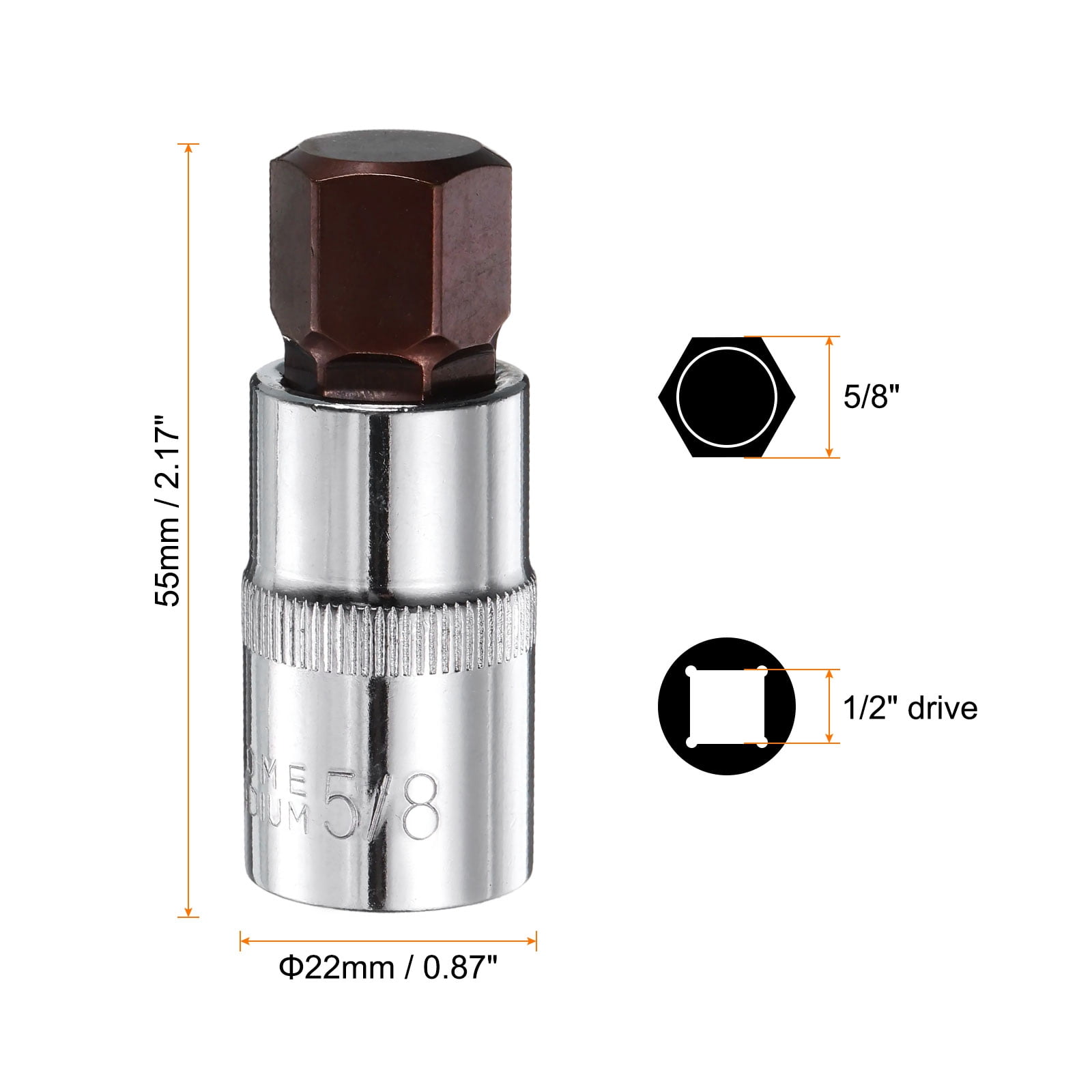 Uxcell 3pcs 5/8" Hex Bit Socket 1/2" Square Drive SAE Extension Impact Bit Power Nut Driver Set S2 & CR-V Steel Socket Ratchet Wrench Bits